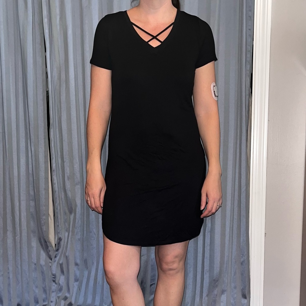 Black Tshirt V-Neck Dress